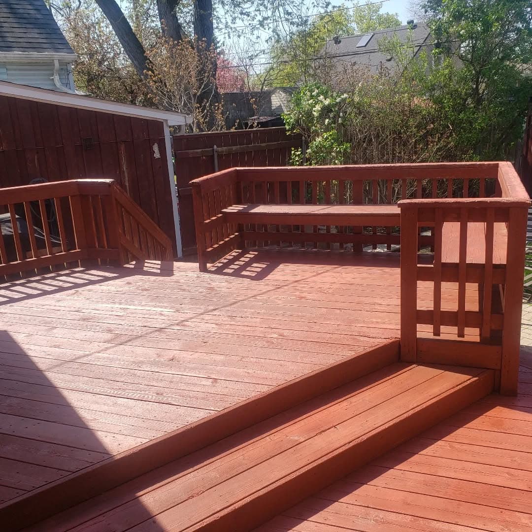 The same deck after a fresh coat of Barn Red stain