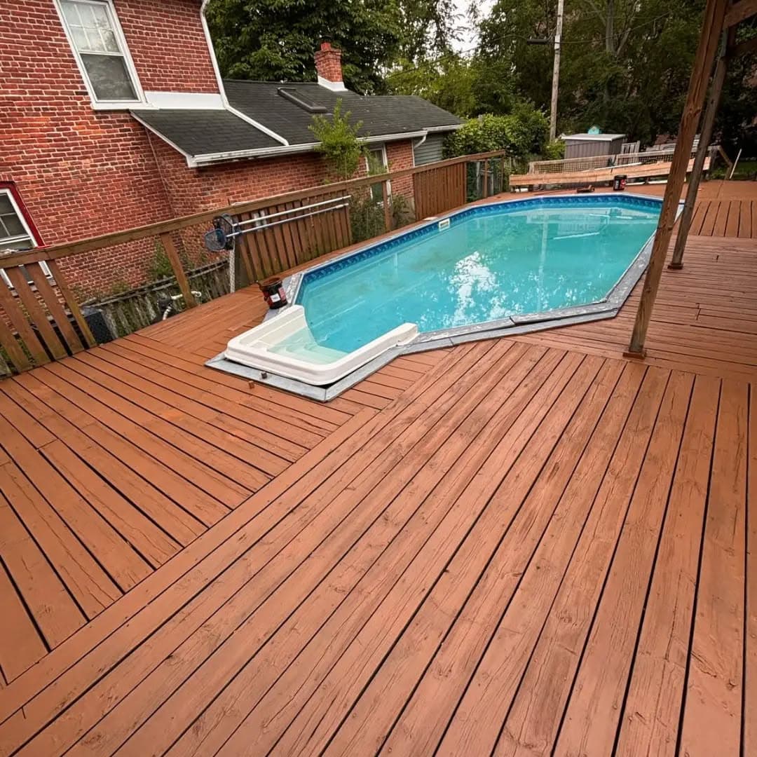 Pool deck after repairs and polyurethane coating